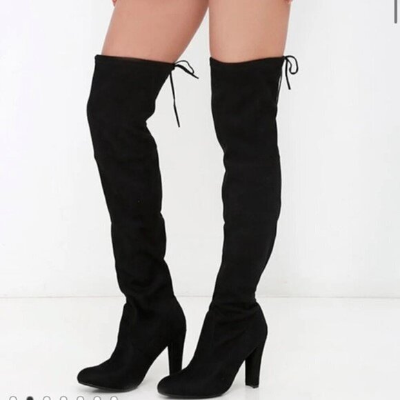 Steve Madden Gorgeous Black Suede Over the Knee Heeled Tie Lace Tall Boots 7.5 - Picture 1 of 12